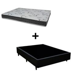 Cama Box Viúva 128 Tecido Sintético Preto Com Colchão Miller - 100% Espuma - D33 Cinza 54x128x188