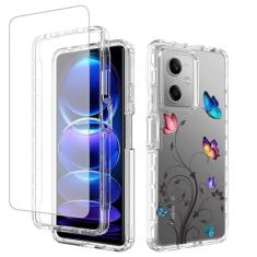 Ueokeird Capa para Redmi Note 12 5G, Poco X5 5G 22111317PG com protetor de tela de vidro temperado, capa protetora de corpo inteiro com estampa floral transparente para Xiaomi Redmi Note 12 5G