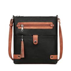 FADEON Bolsas transversais para mulheres Bolsa transversal, bolsas de viagem de designer com vários bolsos e borla (Castanho Preto)