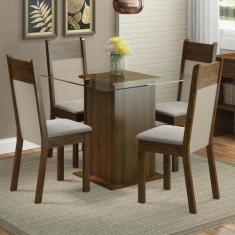 Conjunto Sala de Jantar Madesa Dallas Mesa Tampo de Vidro com 4 Cadeir