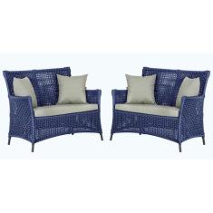 2 Sofás Área Externa Igapó Alumínio Pintura Preta Corda Náutica Estofa