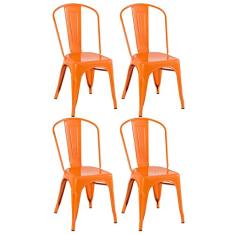 Loft7, Kit 4 Cadeiras Iron Tolix Design Industrial em Aço Carbono Vintage e Elegante Versátil Sala de Jantar Cozinha Bar Varanda Gourmet, Laranja.