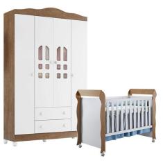 Berço Americano Mirelle e Guarda Roupa New Selena 4 Portas Branco Acet