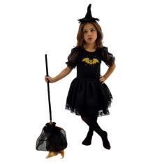 Fantasia Bruxinha Morcego Dourado Infantil Halloween Tamanho P