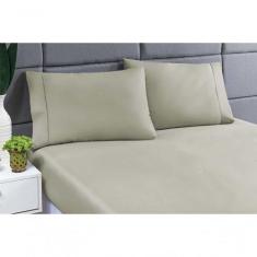 Jogo Lençol 400 Fios Ponto Palito Cama Queen 3pçs Poliéster - Caqui - 