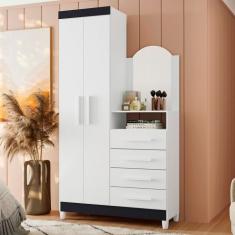 Guarda-Roupa Solteiro com Espelho Capri Flex 2 Portas 4 Gavetas Branco