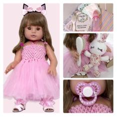 Boneca Bebe Gi Bailarina 100% Silicone Banho com 16 Itens - Cegonha Re