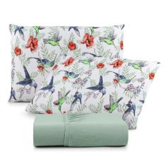 Jogo de Lençol Casal 03 Pçs C/ Elástico Malha 100% Algodão Estampado -