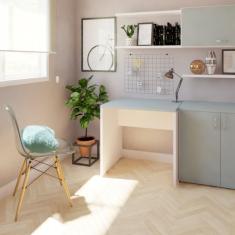 Mesa Reta Corp 25mm 80 Cm Bramov Móveis Branco/cinza Cristal