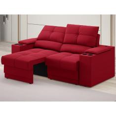 Sofá com Porta Copos e Carregador USB Retrátil e Reclinável Ringo 1,70m Velosuede - NETSOFAS