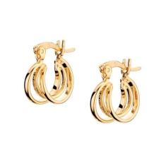 Brinco Rommanel Banhado Ouro Pequena Argola Tripla Lisa E Trabalhada 5