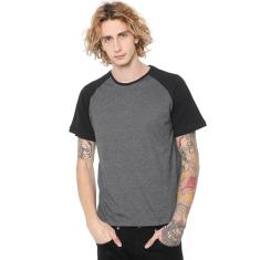 Camiseta Masculina Raglan Garfitte com Manga Preta Lisa-Masculino