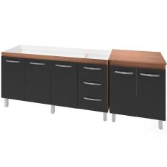 Balcao Pia 150cm e Multiuso 2 Portas 70cm Savana Preto Mobbs