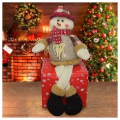 Boneco De Neve Natal Sentado Perna Mole Em Tecido