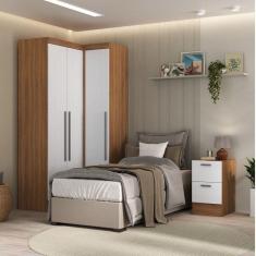 Guarda-Roupa Modulado Viena 3 Portas 4 Gavetas 3 Peças Espresso Móveis Noga/Branco