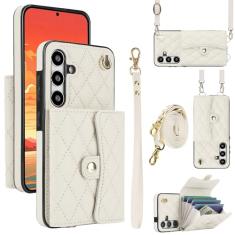 Capa carteira para Samsung Galaxy S24 com 4 pontos de cartão, capa de couro transversal com bloqueio de RFID, capa de telefone com suporte de fivela magnética, alça de pulso à prova de choque para