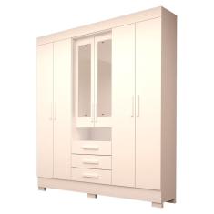 Guarda Roupa Casal 100% Mdf Com Espelho 6 Portas 3 Gavetas Débora Acp Móveis Branco