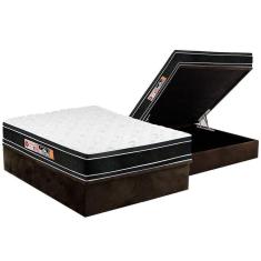 Cama Box Baú Casal: Colchão Espuma D33 Castor Black E White Air Euro Pillow + Base Brown(138X188)