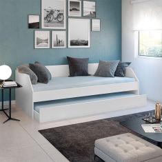 Sofá Cama Solteiro Duo com Cama Auxiliar em Mdf Reforçado 15mm Branco 