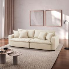 Sofá Cama Jupiter 3 Lugares Retrátil Reclinável 2,30m Boucle Com Molas Ensacadas Cru