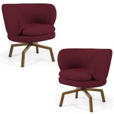 Kit 2 Poltronas Decorativas Melissa Base Ka Giratória Castanho Veludo C-278 Marsala - Domi