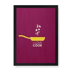 Arte Maníacos Quadro Decorativo em Madeira I Love Cook - 23x16,25cm (Moldura caixa em laca preta)