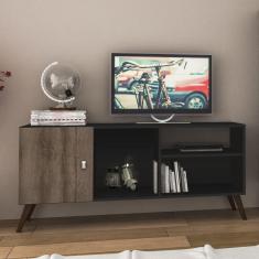 Rack Retrô 1 Porta e 3 Nichos - Preto/Rústico