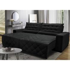 Sofá 2,62m Retrátil E Reclinável Com Molas Cama Inbox Plus Tecido Suede Velusoft Preto