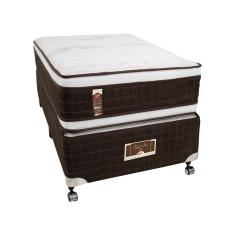 Cama Box Solteiro Castor Selle P Double com Revestimento em Tecido Suede + Colchão com Molejo Tecnopedic, Euro Pillow 34x88x188cm – Marrom e Bege