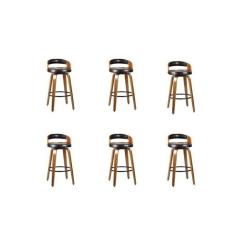 Kit 6 Banqueta para Cozinha Alta Giratória Madeira Roma Preto/Marrom