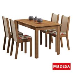 Conjunto Sala de Jantar Madesa Bea Mesa Tampo de Madeira com 4 Cadeiras Rustic/Crema/Floral Hibiscos