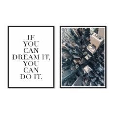 Kit 2 Quadros Decorativos Frase Motivacional E Cidade