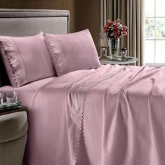 Jogo De Cama King 4 Peças Com Aplicação De Renda 400 Fios - Casa Blanc