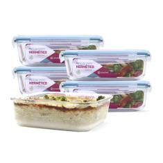 KIT 5 Potes de Vidro Retangular com Tampa Hermética 1520ml - U4home, A