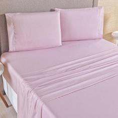 Jogo De Lençol Lidian Liso King 4 Peças Hiperpercal Peletizado 180 Fios - Rosê