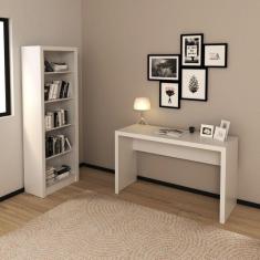 Conjunto Home Office Escrivaninha ME4135 127cm e Estante 4 Prateleiras ME4104 Espresso Móveis Branco