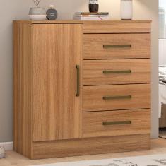 Cômoda Montevidéu 1 Porta 4 Gavetas Amêndola Touch - Demóbile