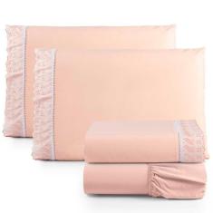 Jogo De Lençol Queen 4 Peças Basic Percal 180 Fios Lese Bordado Inglês - Salmão