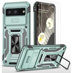 Ezanmull Capa para celular Google Pixel 8A com capa de câmera deslizante + protetor de tela (2 pacotes), suporte de anel rotacionado, capa protetora à prova de choque de grau militar para Google Pixel
