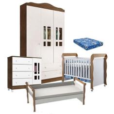 Quarto de Bebê Ariel 3 Portas Berço Mirelle com Colchão e Cama Babá Ju