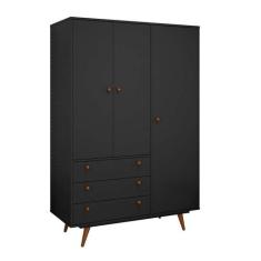 Guarda-Roupa Solteiro Retrô 3 PT 3 GV Preto - Modern, Preto