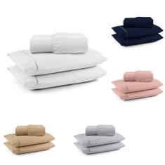 Jogo Lençol Queen 400 Fios 3 Peças Ponto Palito Com Elástico Ideal Par