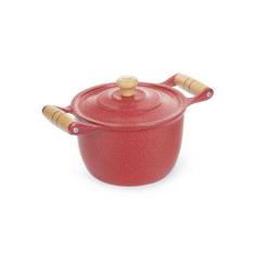 Caldeirão Alumínio Fundido Craqueado Alça de Madeira Vermelho 14cm - D