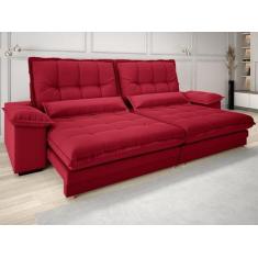 Sofá Bergamo 2,90m Assento Retrátil e Reclinável Velosuede Vermelho - 