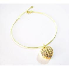 Pulseira Coração Lembrancinha Madrinha Folheado Ouro 18k