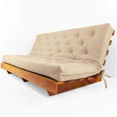 Sofá Cama Futon L Sarja Bege em Madeira Nobre Maciça