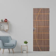 Kit Porta de Madeira Decorada 215x75cm com Batente de Aço 6cm Neblina mgm