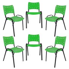 Kit 6 Cadeiras Iso Para Escola Escritório Comércio Verde Base Preta