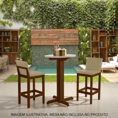 Kit 2 Banquetas Alta Luxo Pérola Com Encosto Estofada Em Veludo Bege Madeira Maciça Imbuia