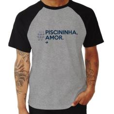 Camiseta Raglan Piscininha amor - Foca na Moda, Cinza, Preto, P